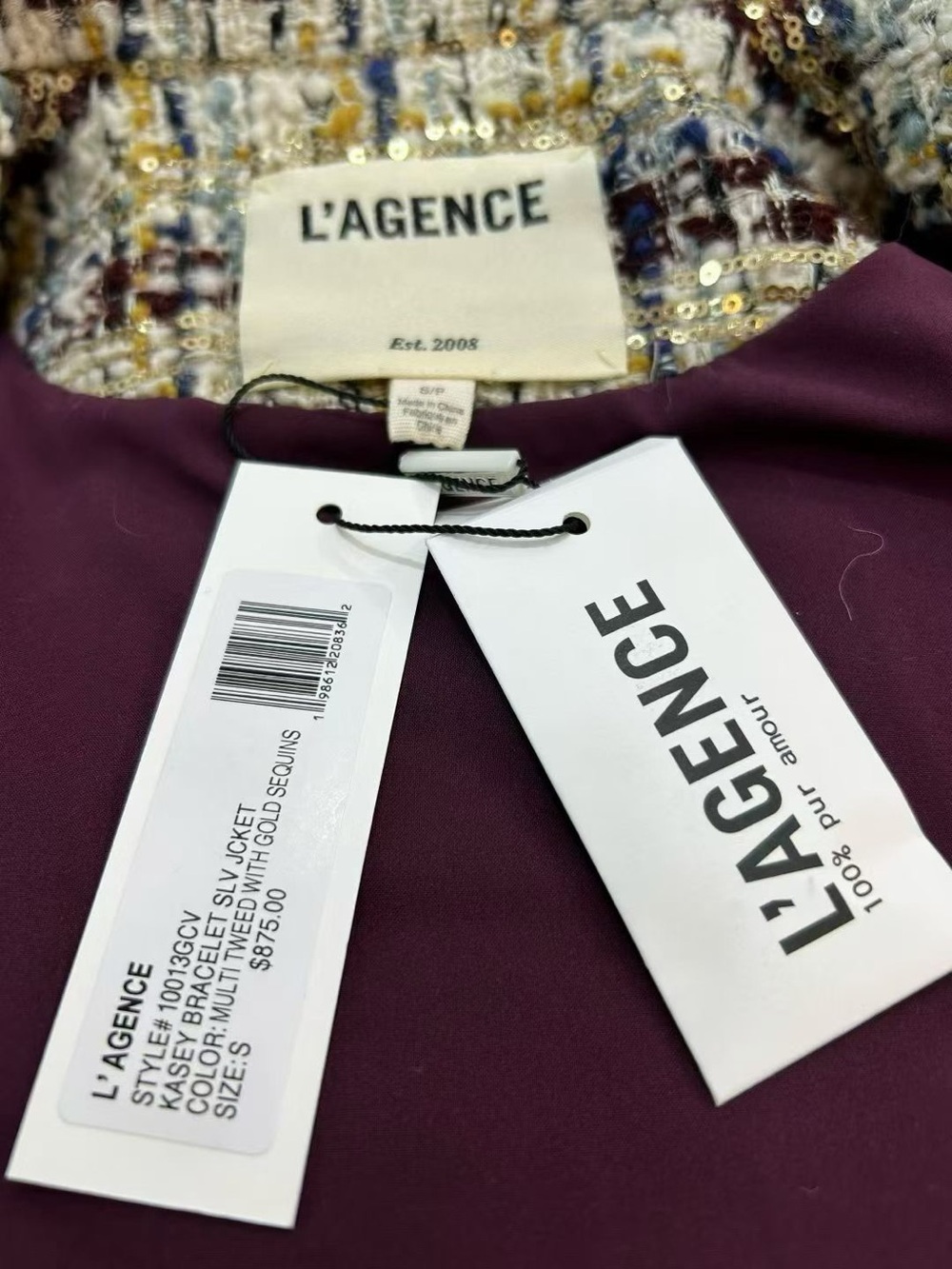 NWOT L'AGENCE Kasey Sequined Tweed Jacket, Size XS/S/M - Picture 10 of 13